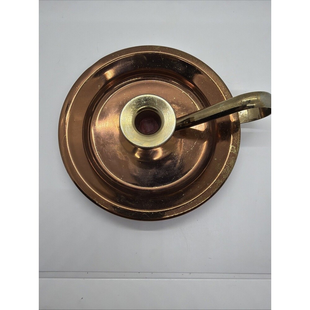 Vintage Copper Chamberstick Candle Holder Portable Bedside Candlestick - Picture 3 of 5
